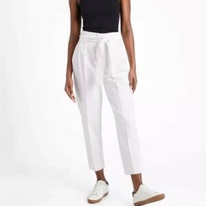 Banana Republic Premium Denim High-Rise Relaxed Taper Paperbag White Pants 28s